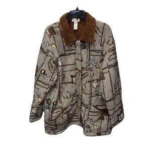 Jones New York horse bit houndstooth corduroy collar chore coat 3X Cotton Vntg